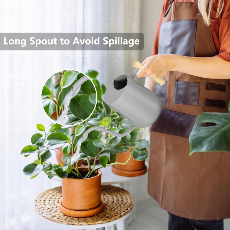 GUKJOB Watering Can Indoor Plants, 35oz Small Indoor Stainless Steel Metal Watering Can Modern Decorative Watering Pot with Long Spout for Indoor House Plant Bonsai Garden Flowers (Gray) - Image 2